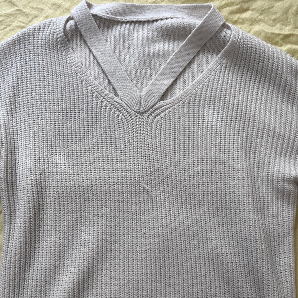 White sweater with open cut front!